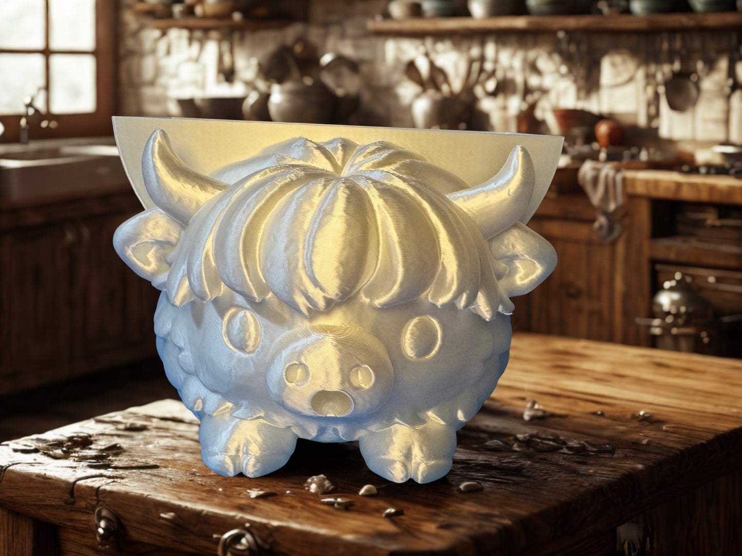 Highland Cow Sponge Holder with Drain | Farmhouse Kitchen Sink Organizer | 3D Printed Sponge & Scrubber Holder