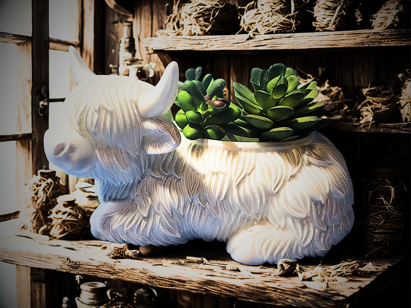 Mini Highland Cow Planter | Farmhouse Succulent Pot | Cute Cow Flower Pot | Rustic Desk & Kitchen Decor | Gift for Plant Lovers | Gift for Cow Lovers