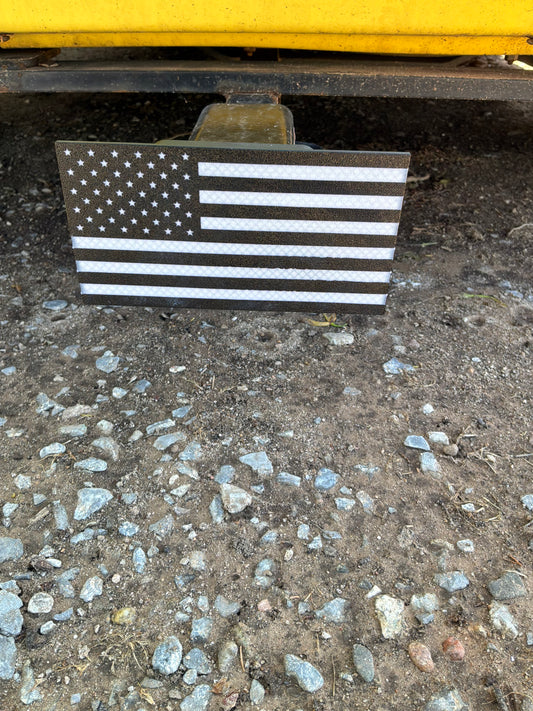Black & White American Flag Hitch Cover – 3D Printed PETG Trailer Hitch Cover – Durable Weatherproof Truck Accessory – Fits 2” Receiver
