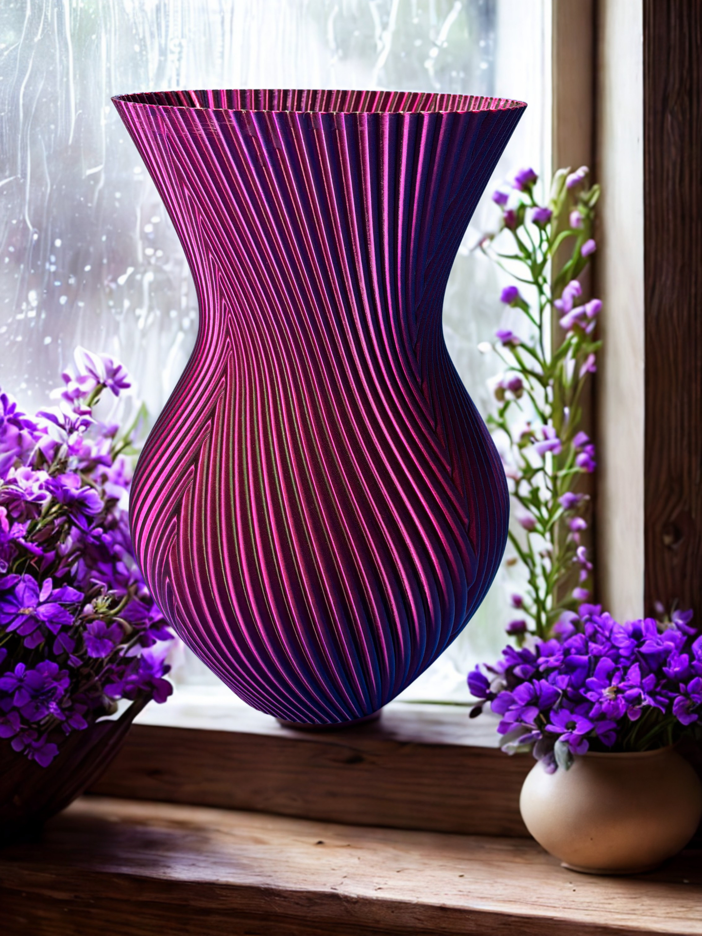 Color Shifting Flower Vase – Pink, Purple & Green Iridescent Vase – 3D Printed PLA Resin-Coated Waterproof Vase – Modern Home Decor